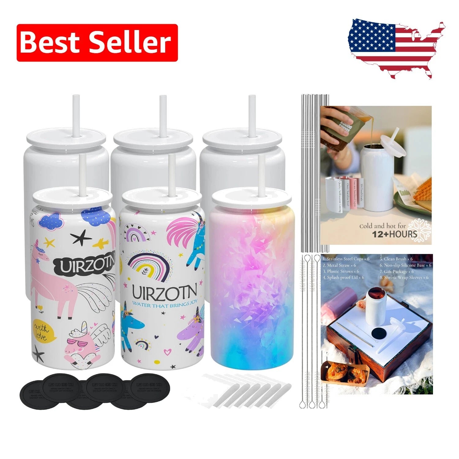 Durable 6 Pack Sublimation Cups with Lids & Straws - Perfect for Travel Drinks | eBay