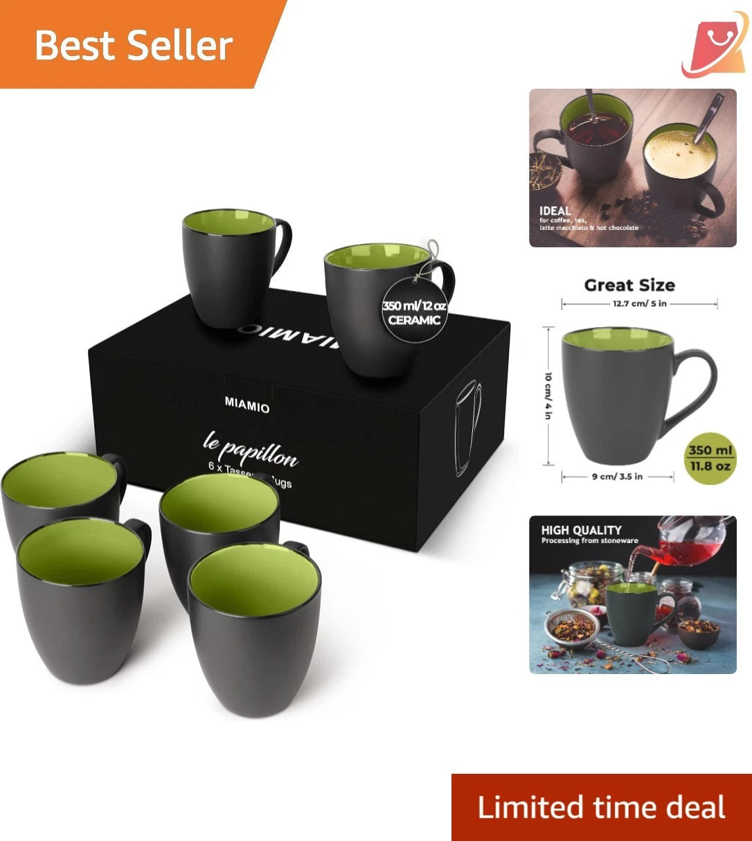 Set of 6 Stoneware Coffee Mugs 12 Oz Reusable Dishwasher Safe Modern Design | eBay