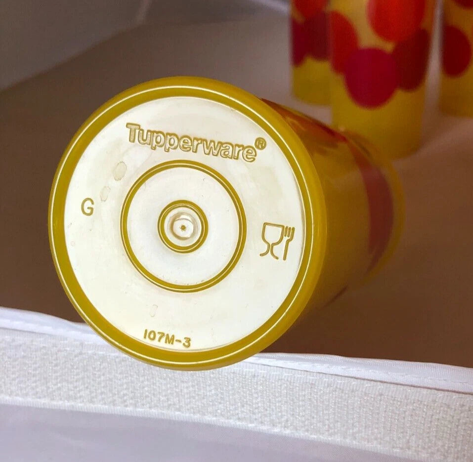 Vtg Tupperware Retro Tall Stackable Tumblers Yellow w/ Red Dots Set of 6 | eBay