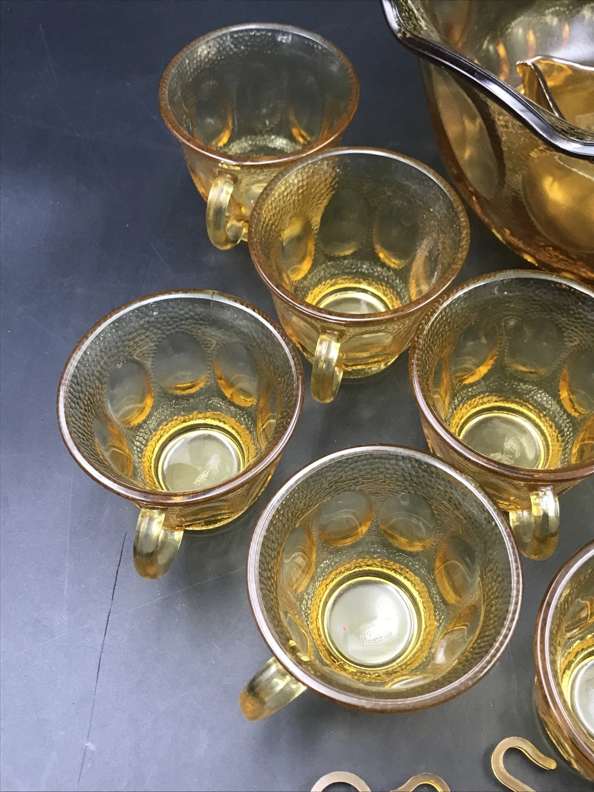 VTG 1960s Indiana Amber Glass Punch Bowl w/ 12 Cups 12 Hooks & Ladle | eBay