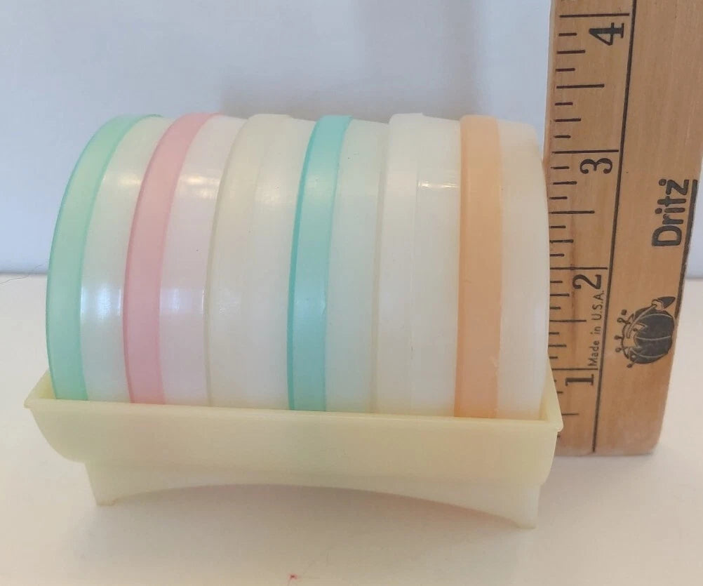 Vtg. 3" Tupperware Pastel Wagon Wheel Coaster Set & Carrier 567 W/ Bon Key Chain | eBay