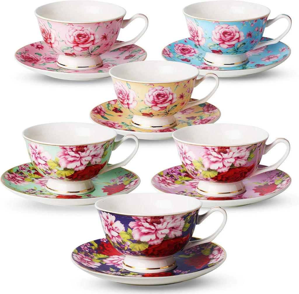 Btat- Tea Cups, Tea Cups and Saucers Set of 6, Tea Set, Floral Tea Cups (8Oz), T | eBay