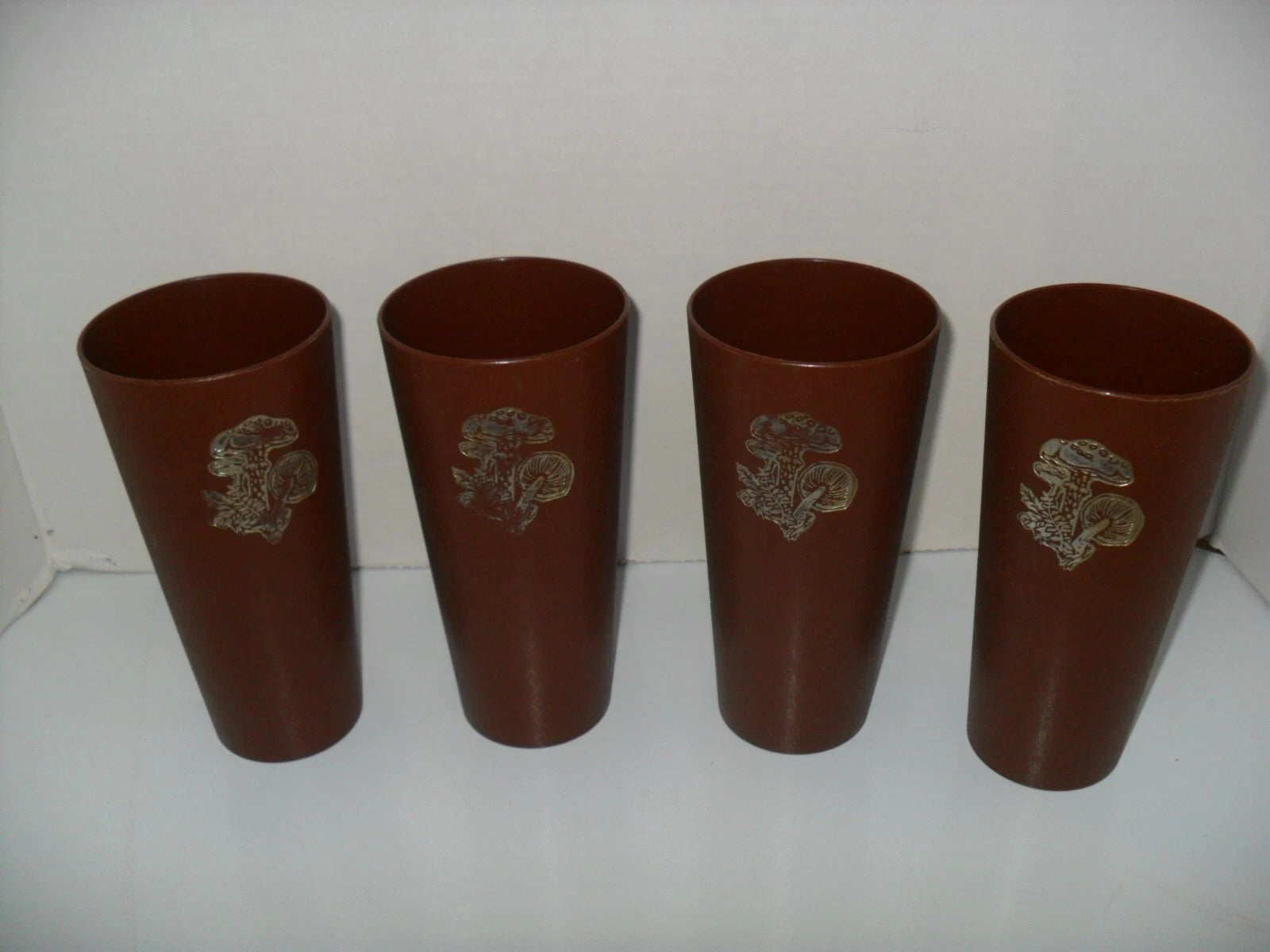 Vintage NASCO MCM Brown Plastic Gold Mushroom Set of 4 Tumblers | eBay
