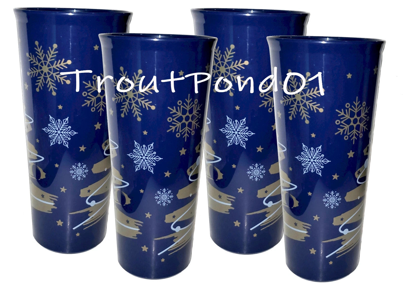 Tupperware Christmas Tree Starry Night Blue Gold Tumblers Straight Stacking 16oz | eBay