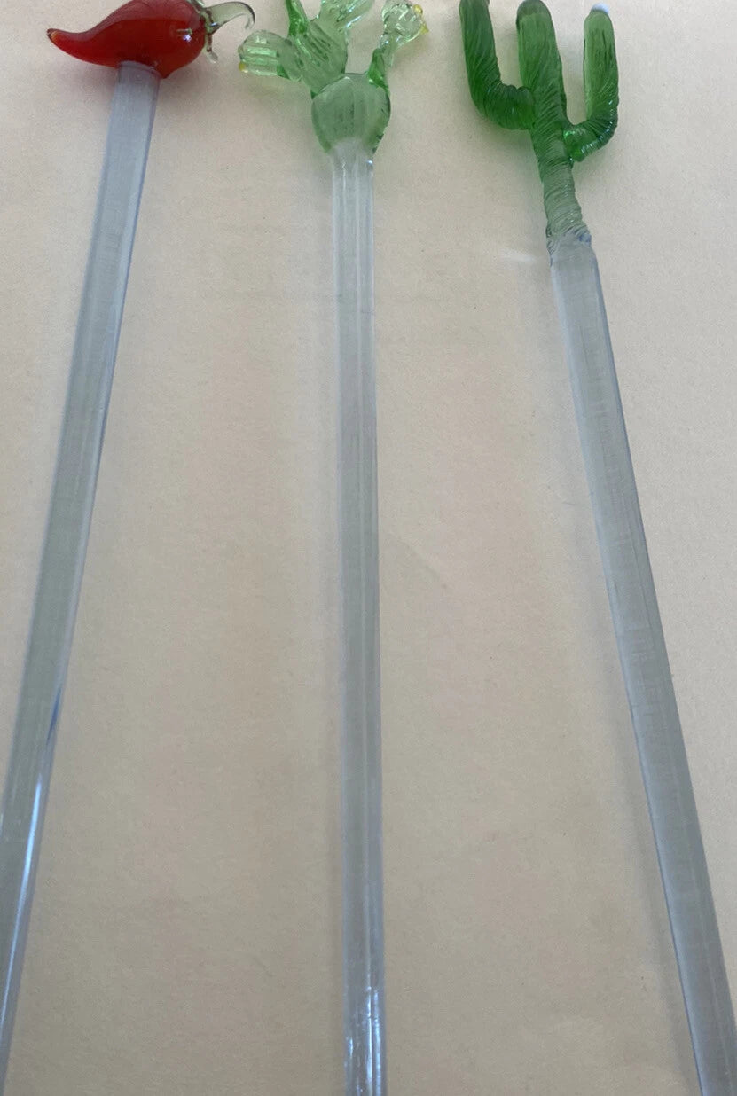 Vintage Chili Pepper & Cactus Swizzle Stir Sticks Art Glass Lucite Drink Barware | eBay
