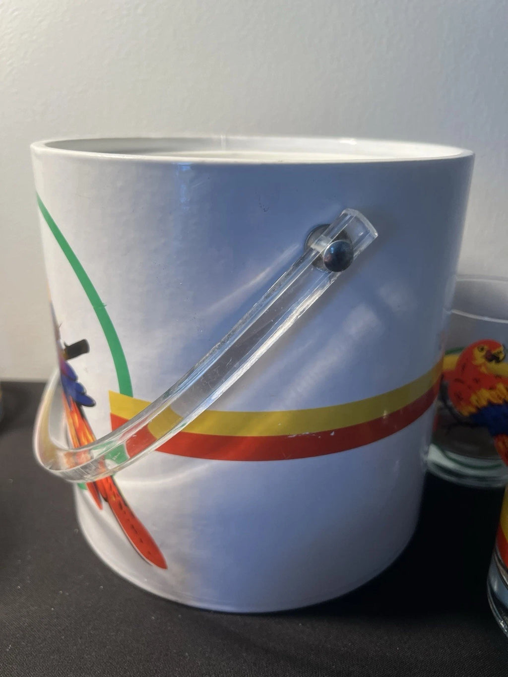 Vintage Macaw Parrot Tropical Ice Bucket w Lid and 6 Glasses•Retro Barware | eBay
