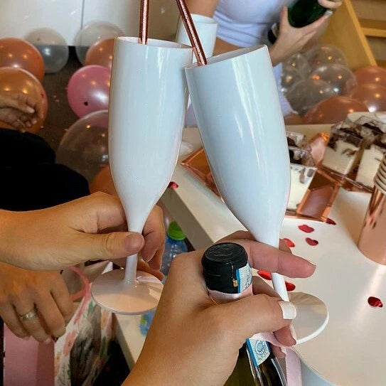 6 x White Plastic Champagne Flutes Reusable 175ml Prosecco Glasses Washable | eBay