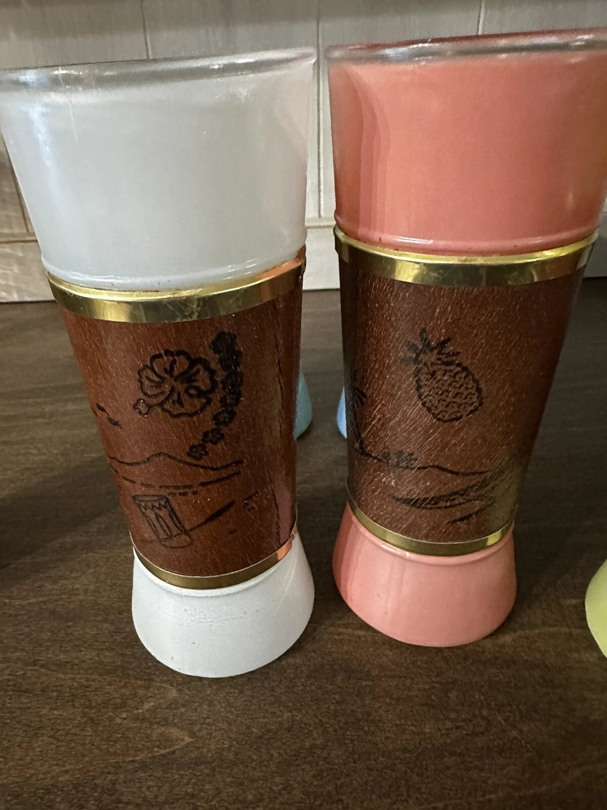 Vintage 1960s Siesta Ware Frosted Tiki Glasses Mahogany Wooden Jacket Set of 6 | eBay