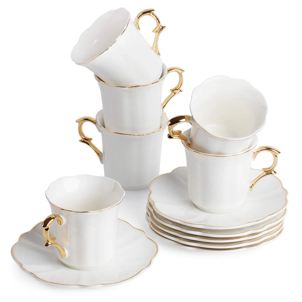 Brew To A Tea White Espresso Cups with Saucers, Set of 6 (2.4 oz), Porcelain ... | eBay