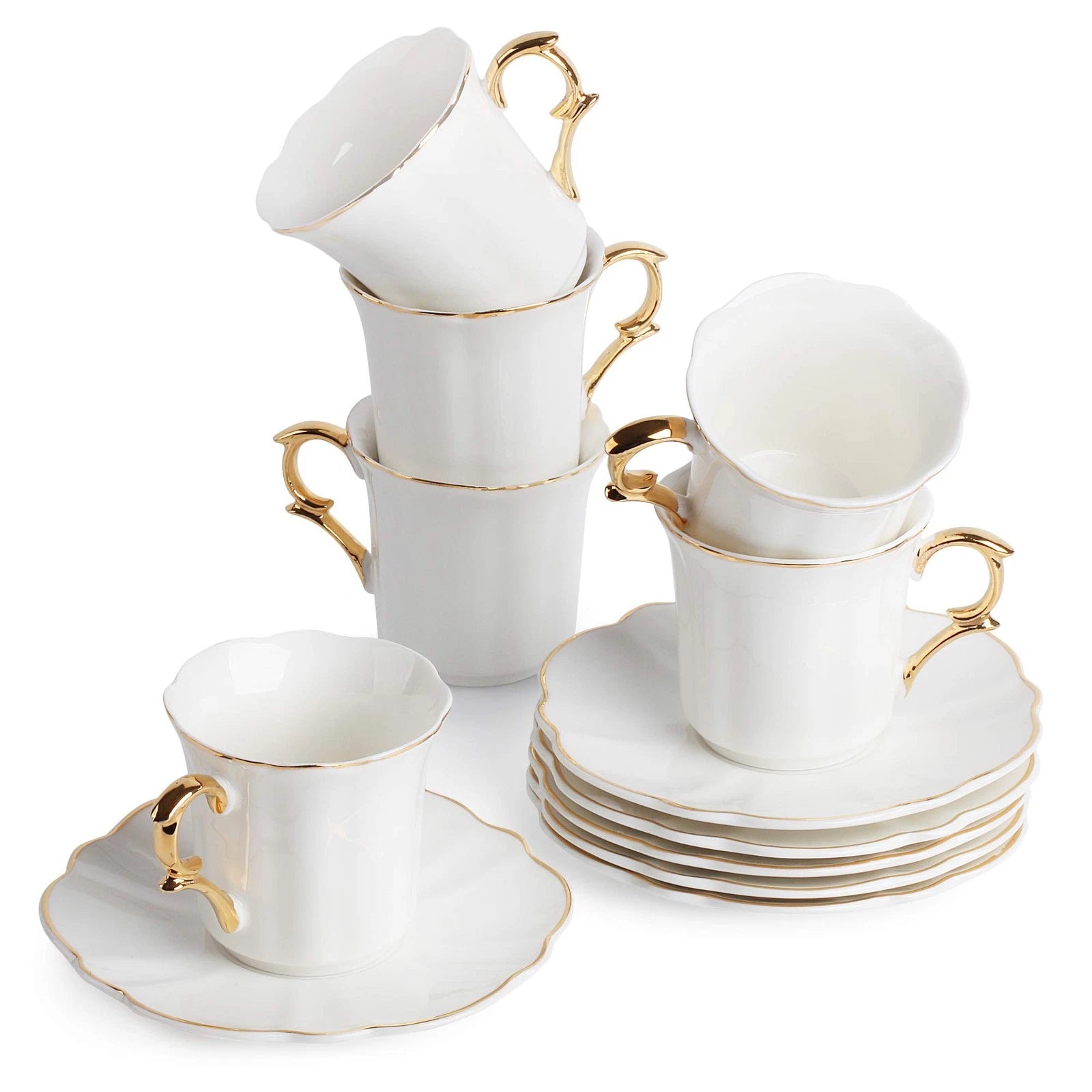 Brew To A Tea White Espresso Cups with Saucers, Set of 6 (2.4 oz), Porcelain ... | eBay