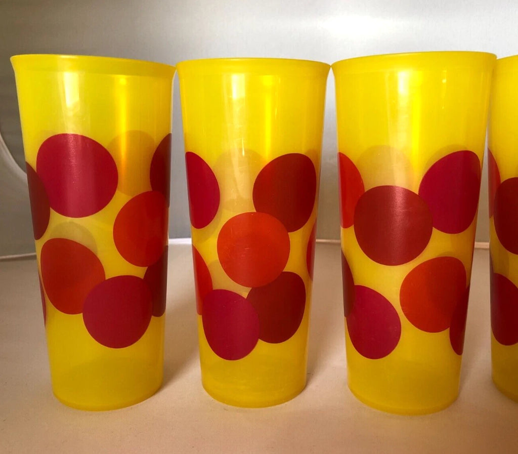 Vtg Tupperware Retro Tall Stackable Tumblers Yellow w/ Red Dots Set of 6 | eBay