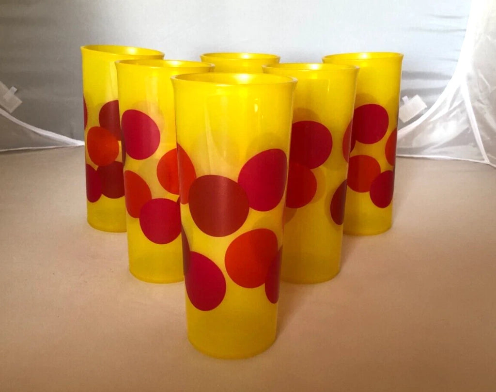 Vtg Tupperware Retro Tall Stackable Tumblers Yellow w/ Red Dots Set of 6 | eBay