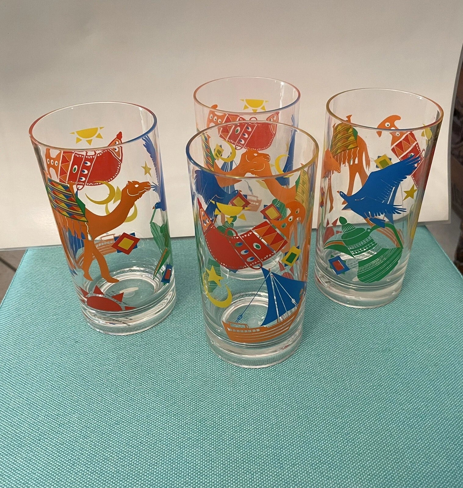 Four Arab Motifs Shatterproof Glasses Acrylic Camel, Hawk, Moon, Arabia | eBay