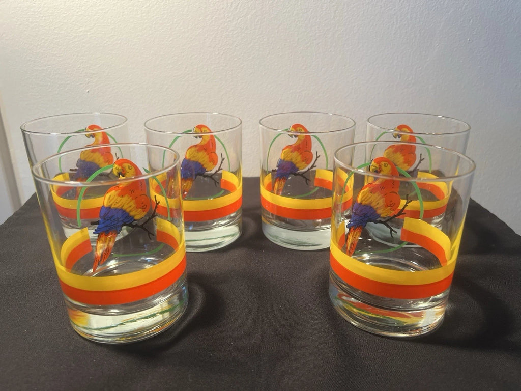 Vintage Macaw Parrot Tropical Ice Bucket w Lid and 6 Glasses•Retro Barware | eBay
