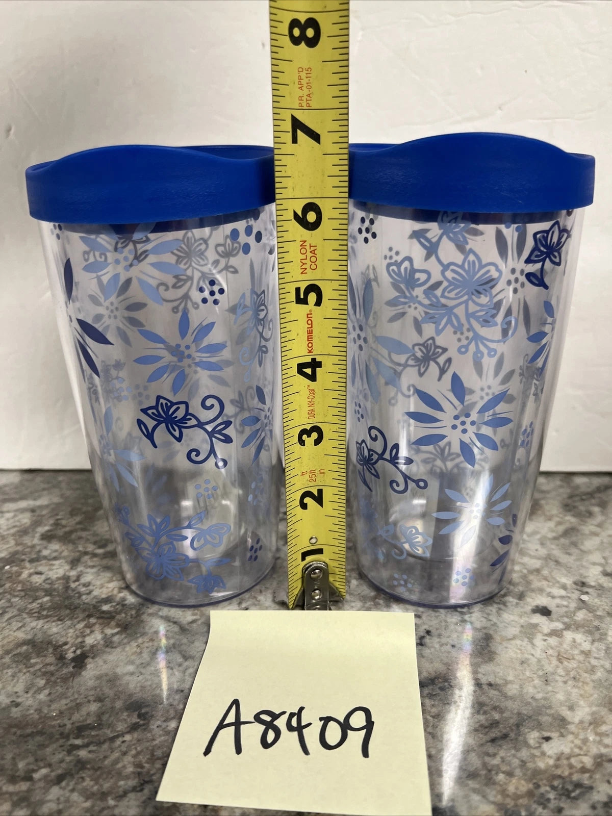 Temp-tations 14oz Tumbler Cup Blue Flower Pattern Floral Lace | eBay