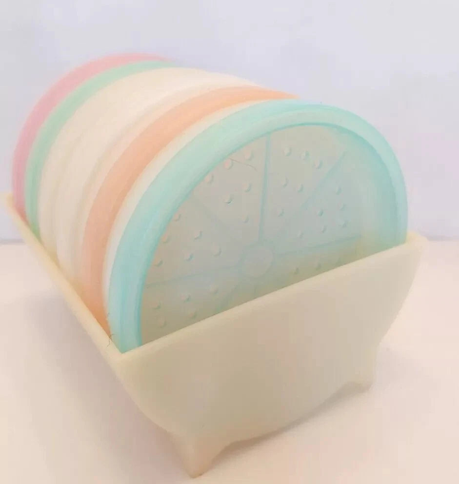 Vtg. 3" Tupperware Pastel Wagon Wheel Coaster Set & Carrier 567 W/ Bon Key Chain | eBay