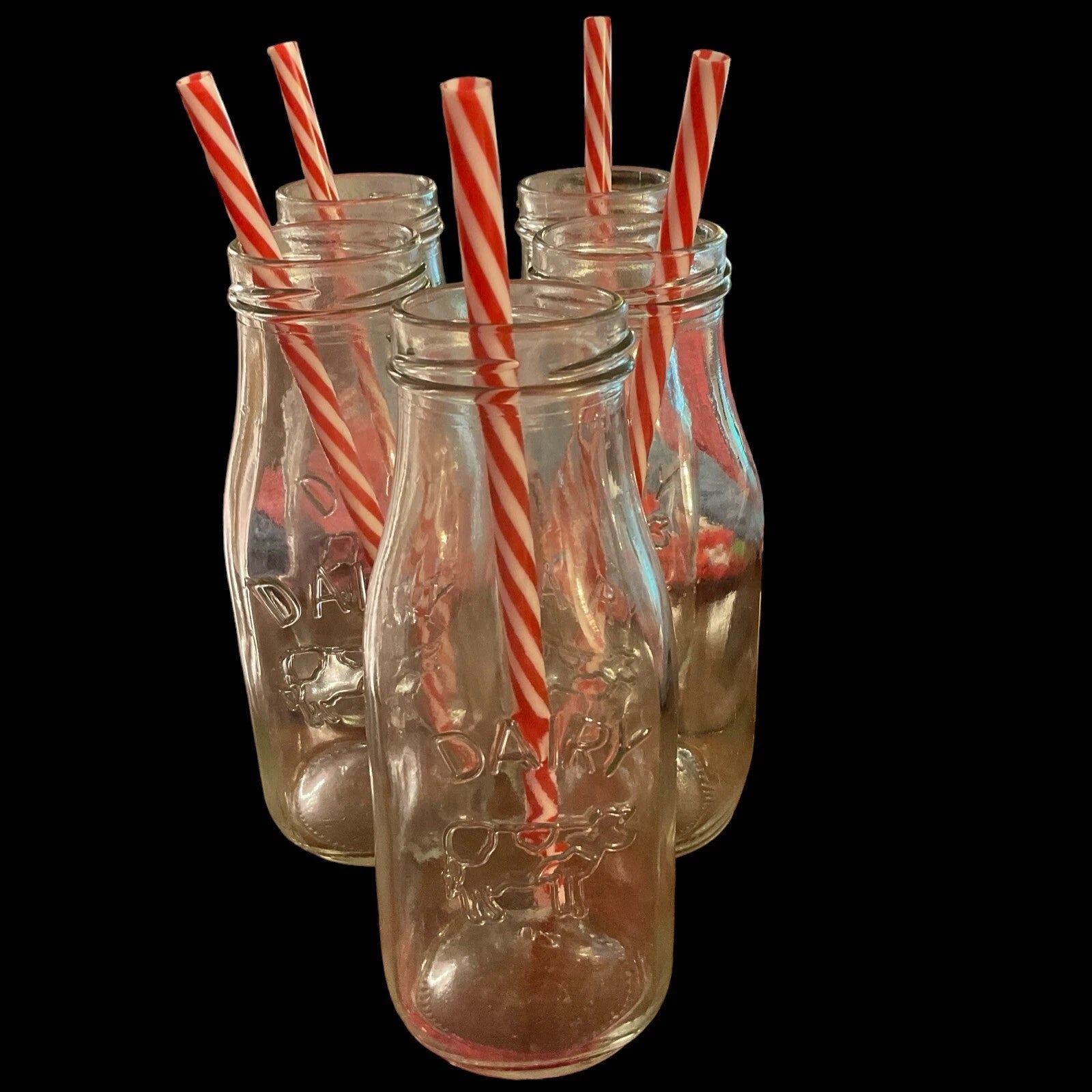 5 Reusable Glass Milk Bottles With Straws | eBay