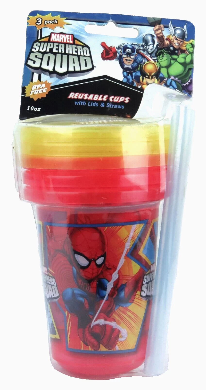 Marvel Superhero Sqad 3-Pack 10oz Reusable Kids Sippy Cups W/Lids/Straws NO BPA | eBay