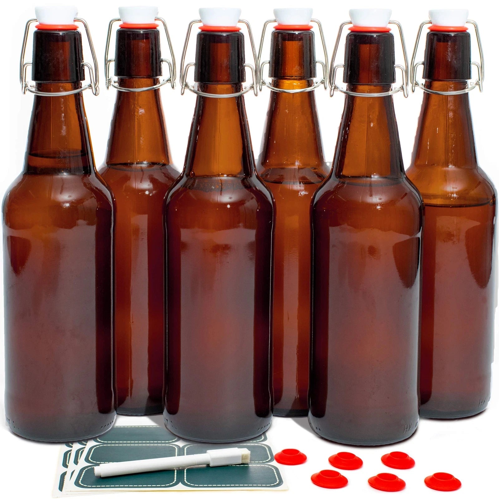 Swing Lid Glass Bottles 16 oz Amber, Set of 6, for Kombucha, Kefir, Beer Brewing | eBay