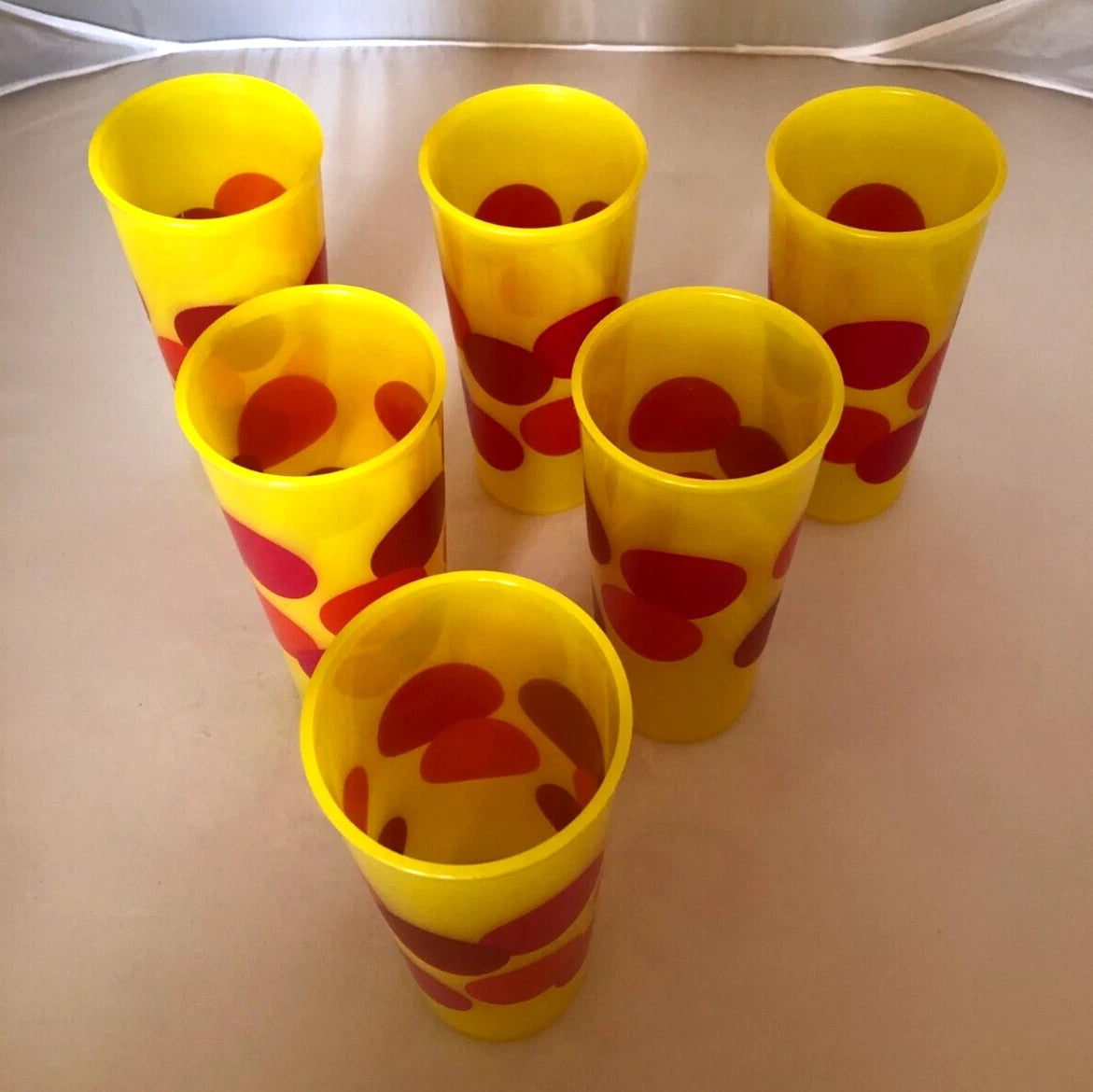 Vtg Tupperware Retro Tall Stackable Tumblers Yellow w/ Red Dots Set of 6 | eBay