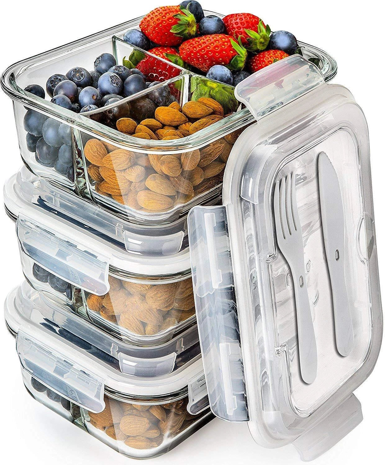 3 Pack 34 Oz Glass Meal Prep Containers Dishwasher Microwave Freezer Oven Safe G | eBay