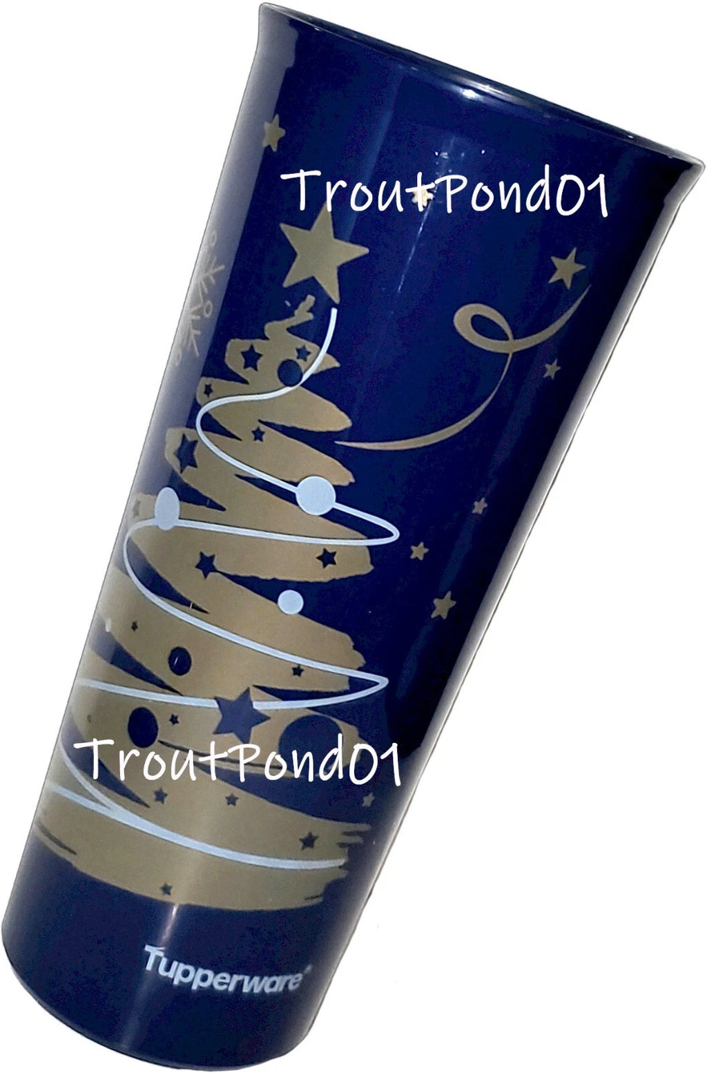 Tupperware Christmas Tree Starry Night Blue Gold Tumblers Straight Stacking 16oz | eBay