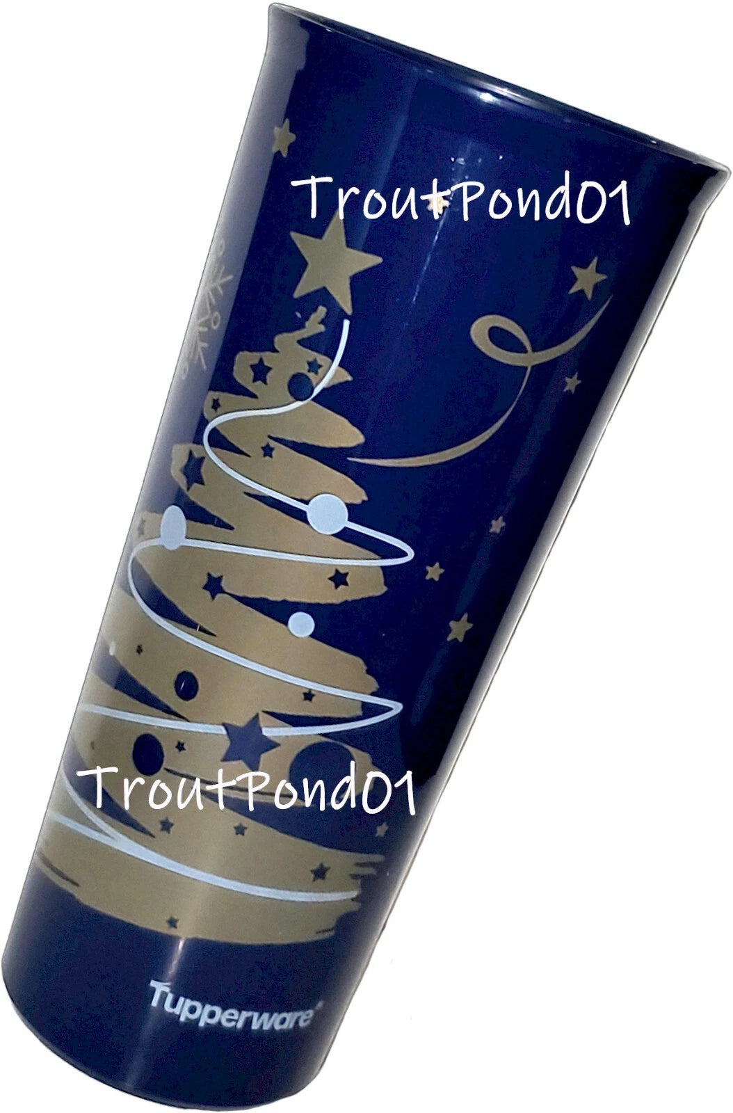 Tupperware Christmas Tree Starry Night Blue Gold Tumblers Straight Stacking 16oz | eBay