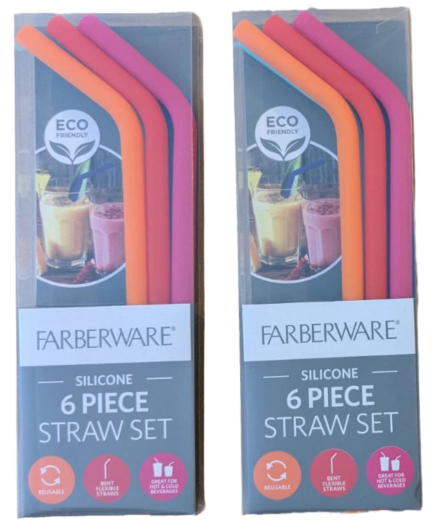 Farberware 6 Piece Reusable Silicone Bent Flexible Straw Set 2 Boxes | eBay