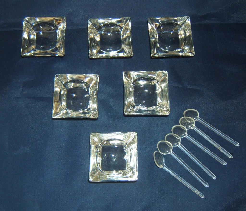 Set Of 6 Antique Salt Cellars, Clear Cut Glass With 6 Plastic Spoons | eBay