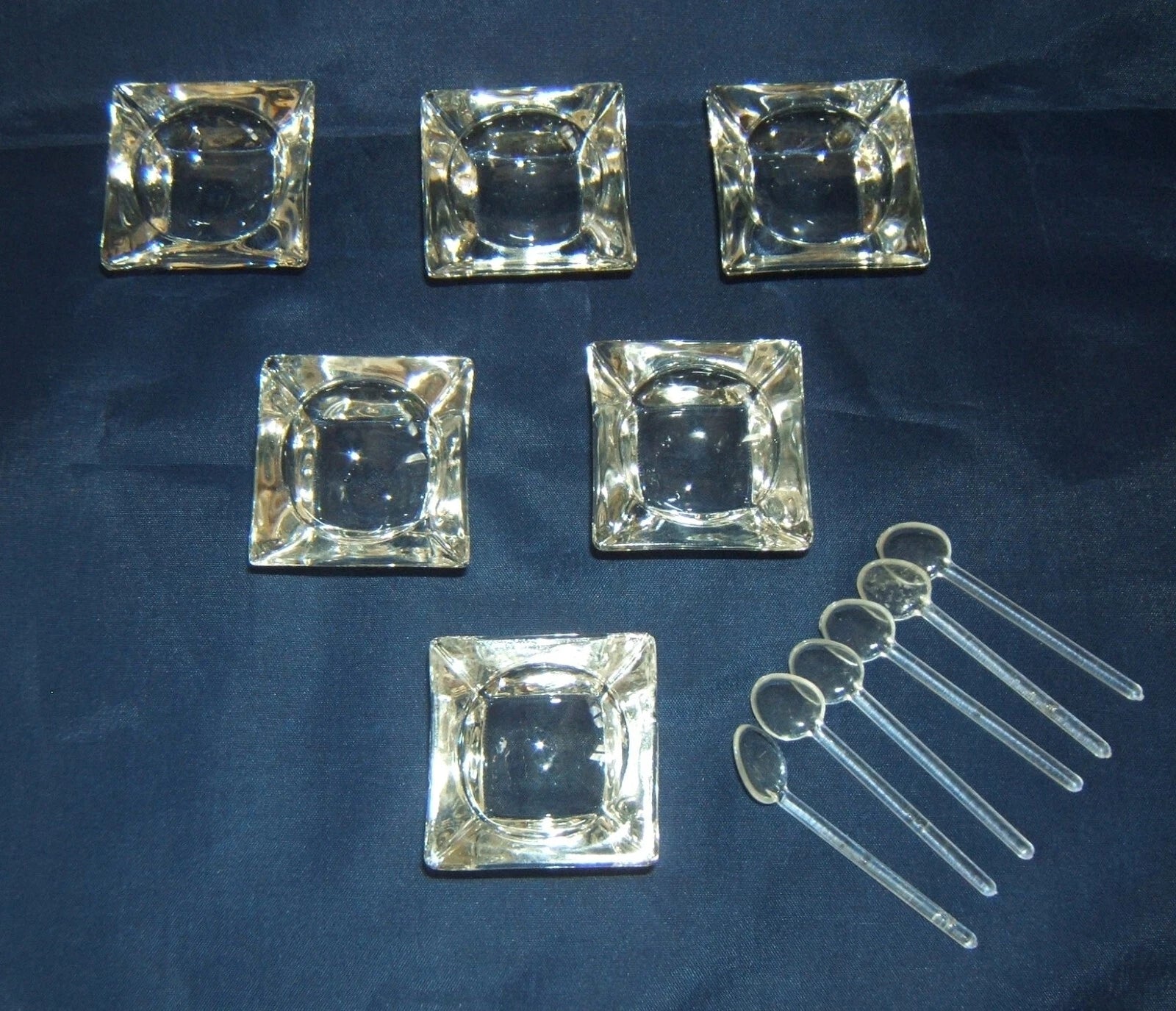 Set Of 6 Antique Salt Cellars, Clear Cut Glass With 6 Plastic Spoons | eBay