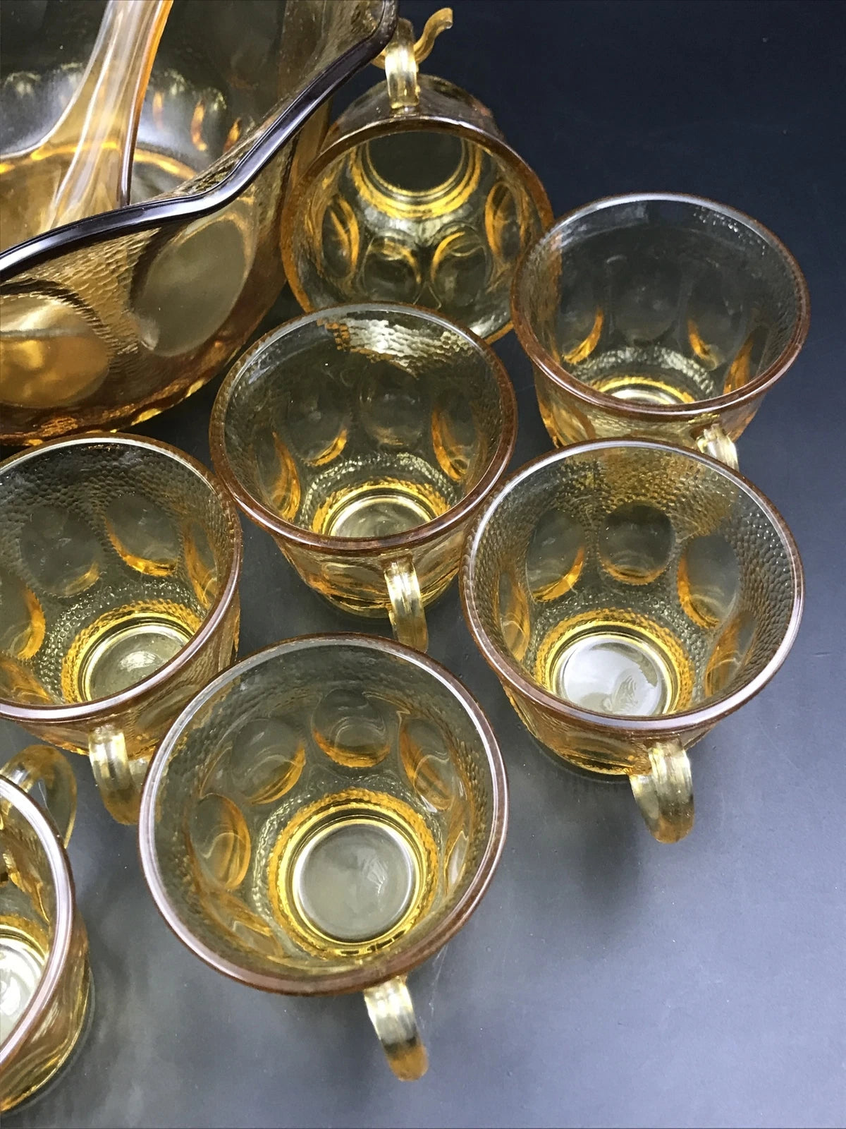 VTG 1960s Indiana Amber Glass Punch Bowl w/ 12 Cups 12 Hooks & Ladle | eBay