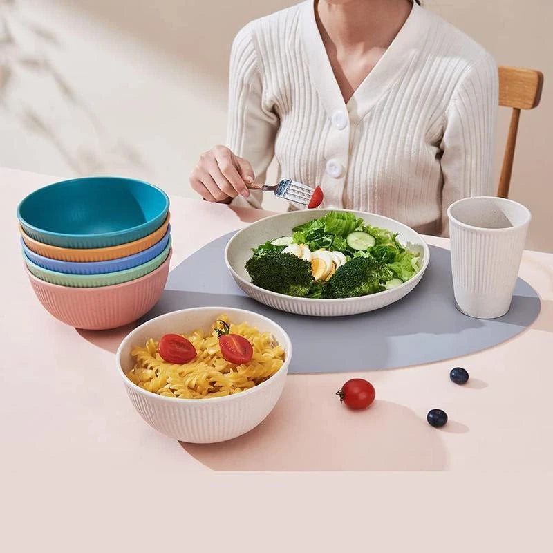 18Pcs Unbreakable Wheat Straw Dinnerware Set Reusable Kitchen Plates Cups Bowls | eBay