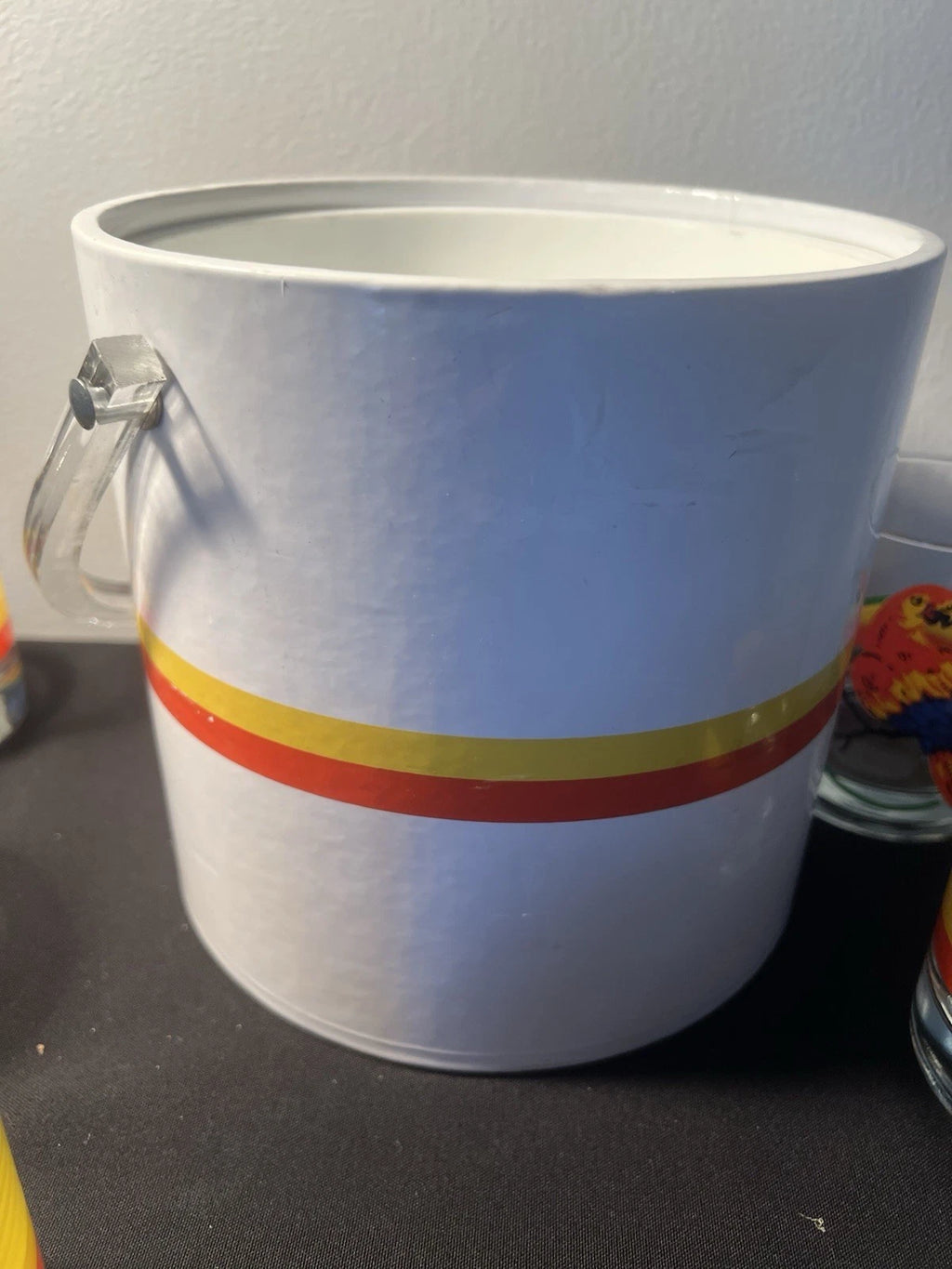 Vintage Macaw Parrot Tropical Ice Bucket w Lid and 6 Glasses•Retro Barware | eBay