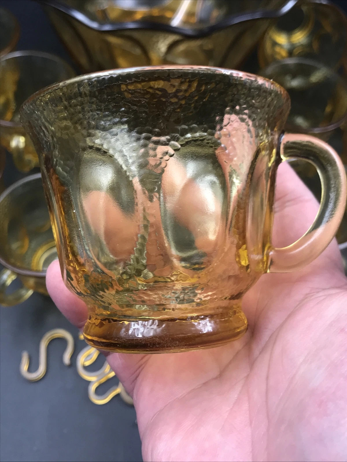 VTG 1960s Indiana Amber Glass Punch Bowl w/ 12 Cups 12 Hooks & Ladle | eBay