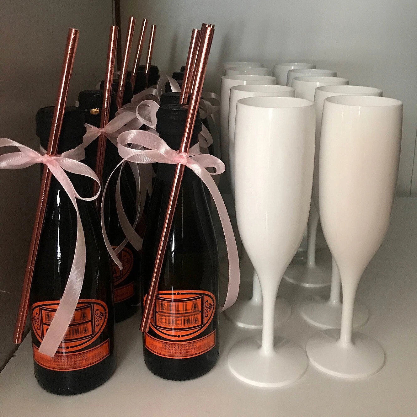 6 x White Plastic Champagne Flutes Reusable 175ml Prosecco Glasses Washable | eBay