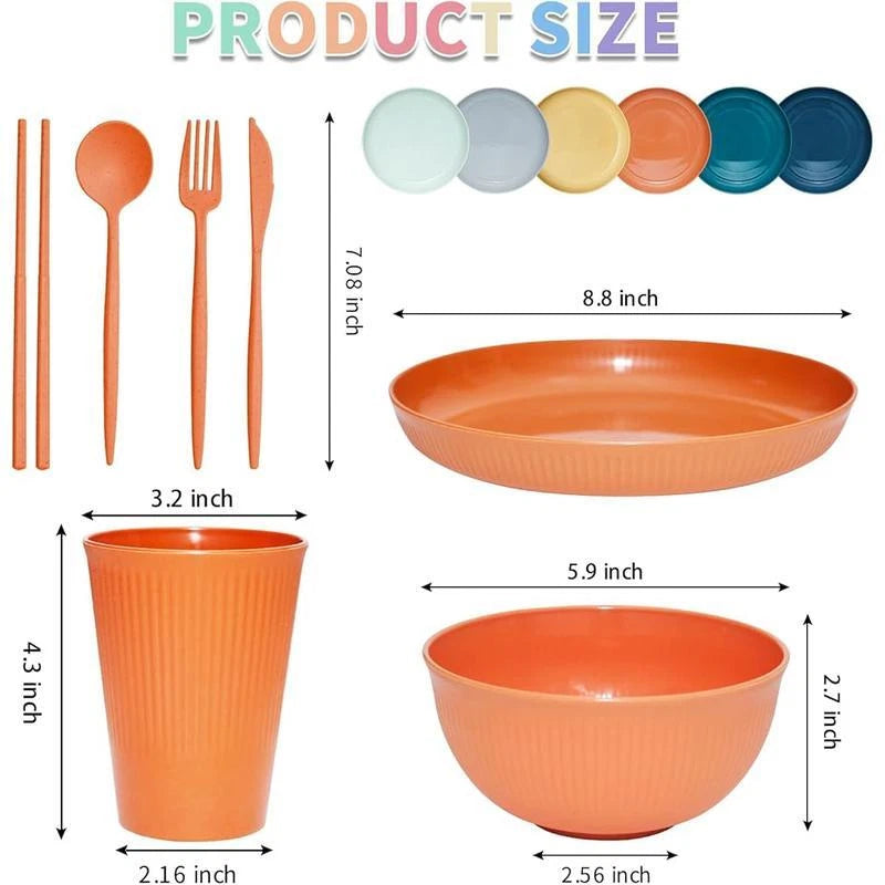 42Pcs Wheat Straw Dinnerware Set Eco Friendly Unbreakable Plates Bowls BPA Free | eBay