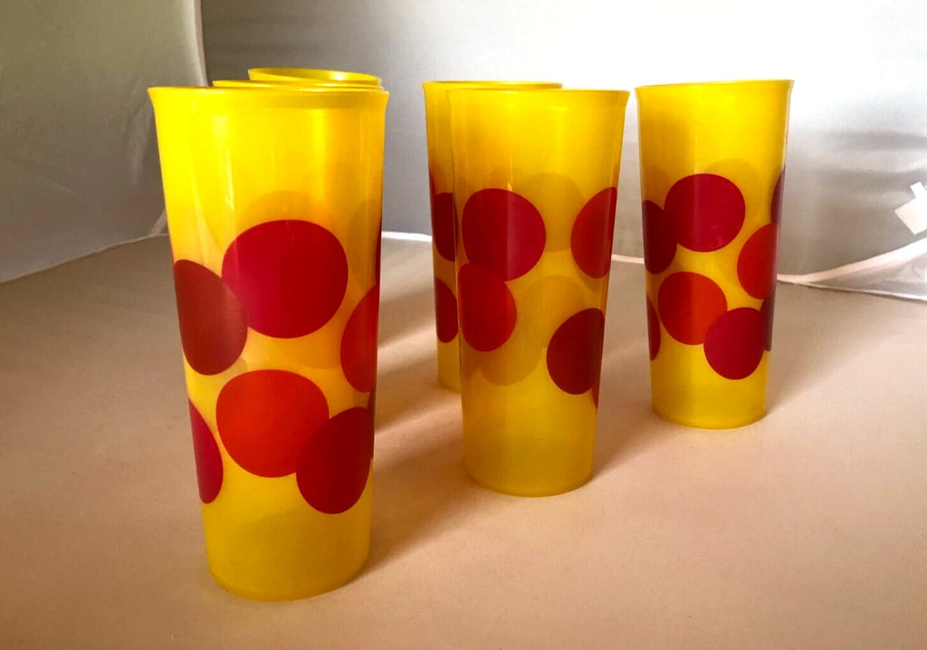 Vtg Tupperware Retro Tall Stackable Tumblers Yellow w/ Red Dots Set of 6 | eBay