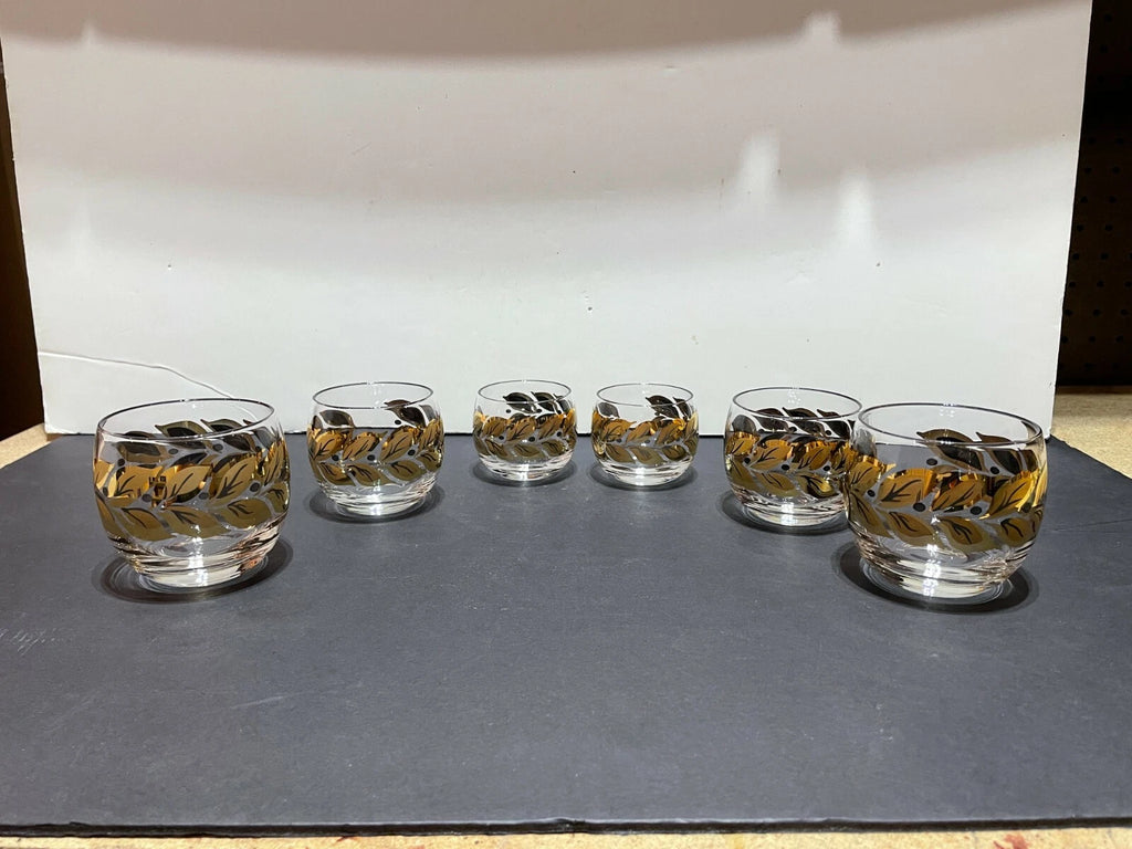 Six (6) Federal Roly Poly Gold and Black Leaves Glasses - Three Different Sizes | eBay