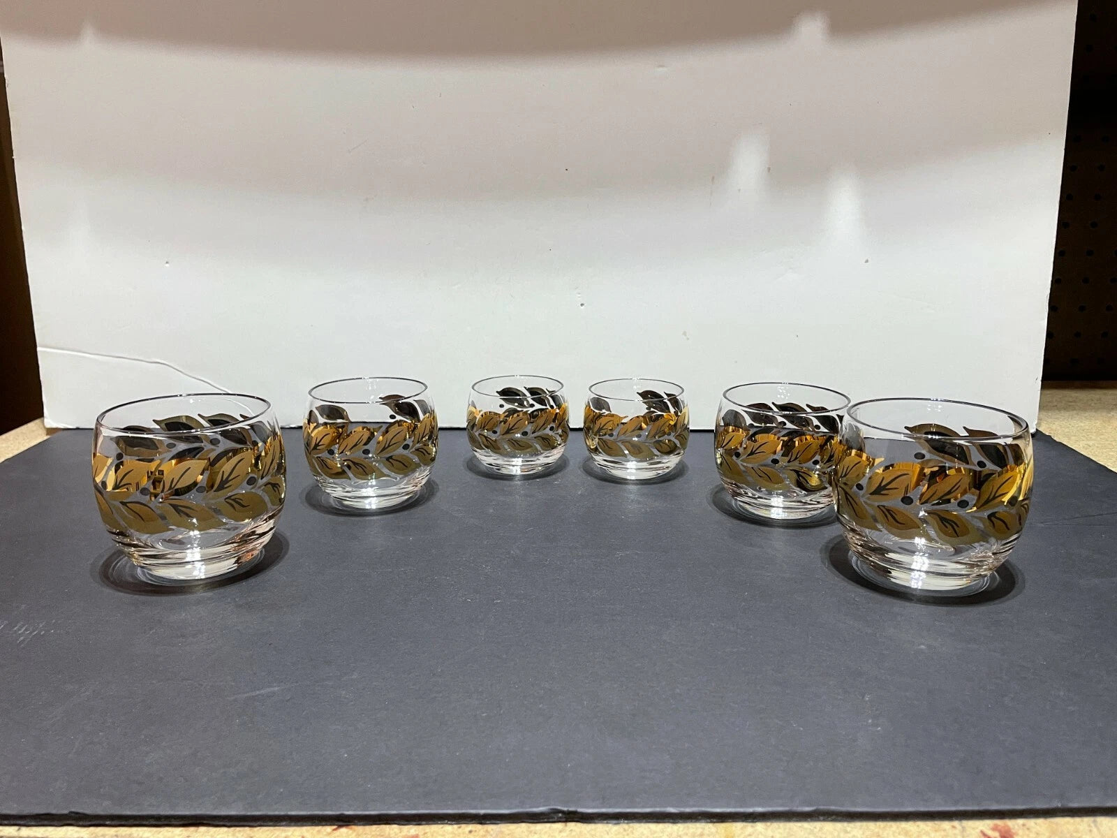 Six (6) Federal Roly Poly Gold and Black Leaves Glasses - Three Different Sizes | eBay