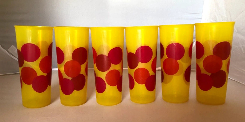 Vtg Tupperware Retro Tall Stackable Tumblers Yellow w/ Red Dots Set of 6 | eBay