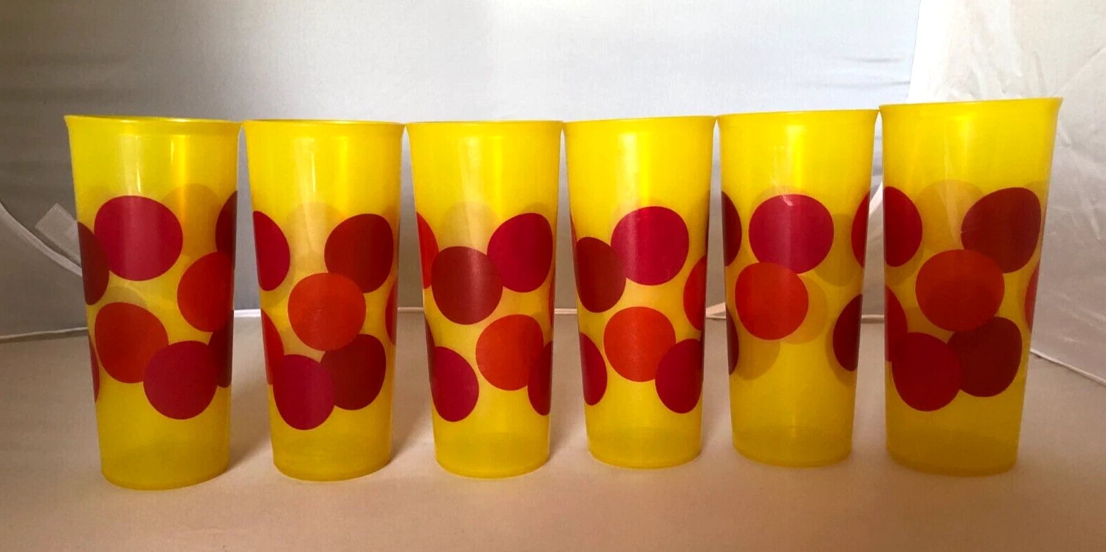 Vtg Tupperware Retro Tall Stackable Tumblers Yellow w/ Red Dots Set of 6 | eBay