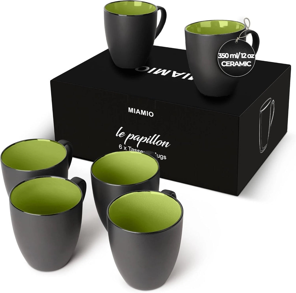 Set of 6 Stoneware Coffee Mugs 12 Oz Reusable Dishwasher Safe Modern Design | eBay