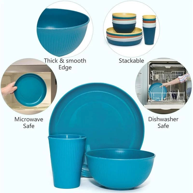 42Pcs Wheat Straw Dinnerware Set Eco Friendly Unbreakable Plates Bowls BPA Free | eBay