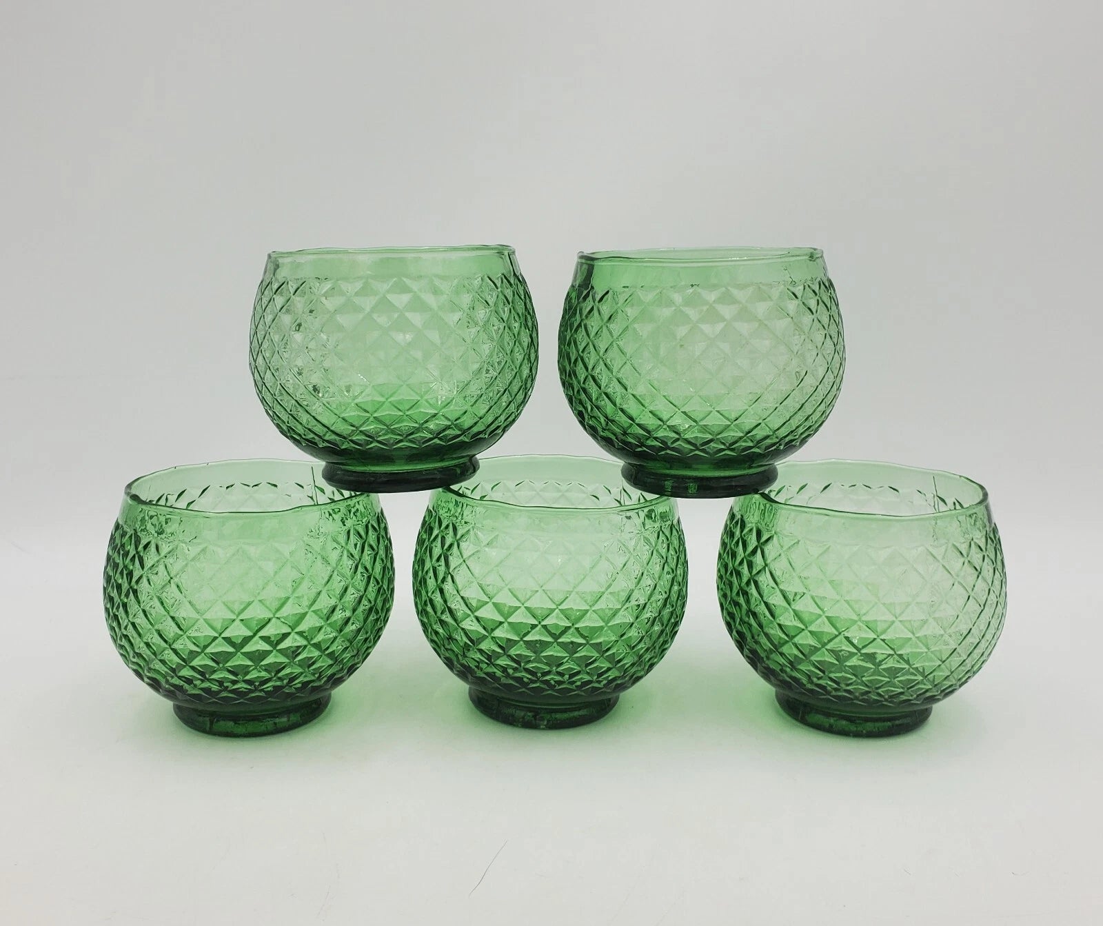 5 Vintage Empoli Diamond Point Glass Green Roly Poly Tumbler Italy Rare Italian | eBay