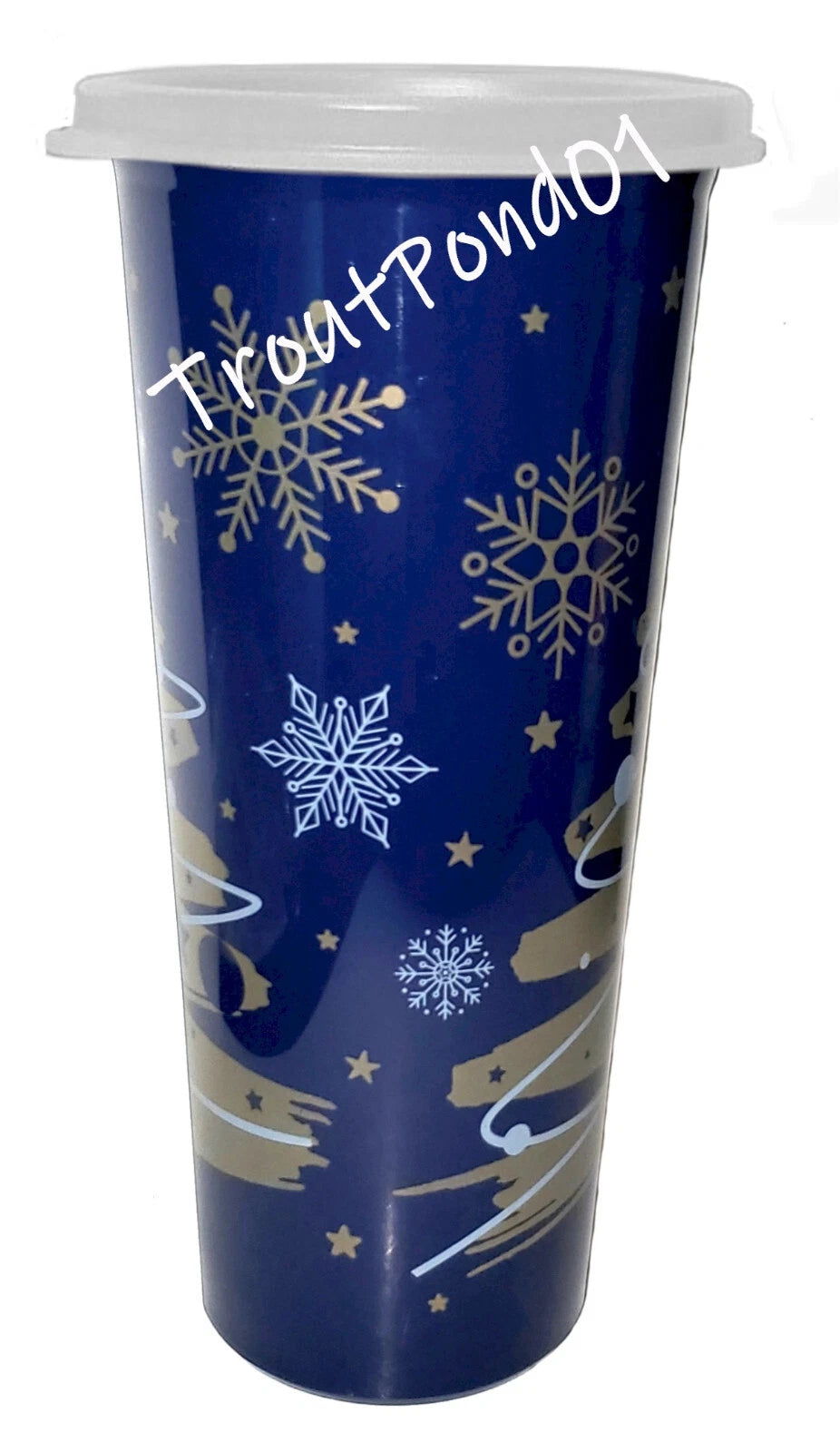 Tupperware Christmas Tree Starry Night Blue Gold Tumblers Straight Stacking 16oz | eBay