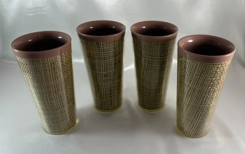 4 Thermo-Temp Thermoware Raffiaware 12 oz Tall Tumblers Brown Burlap Weave '50's | eBay