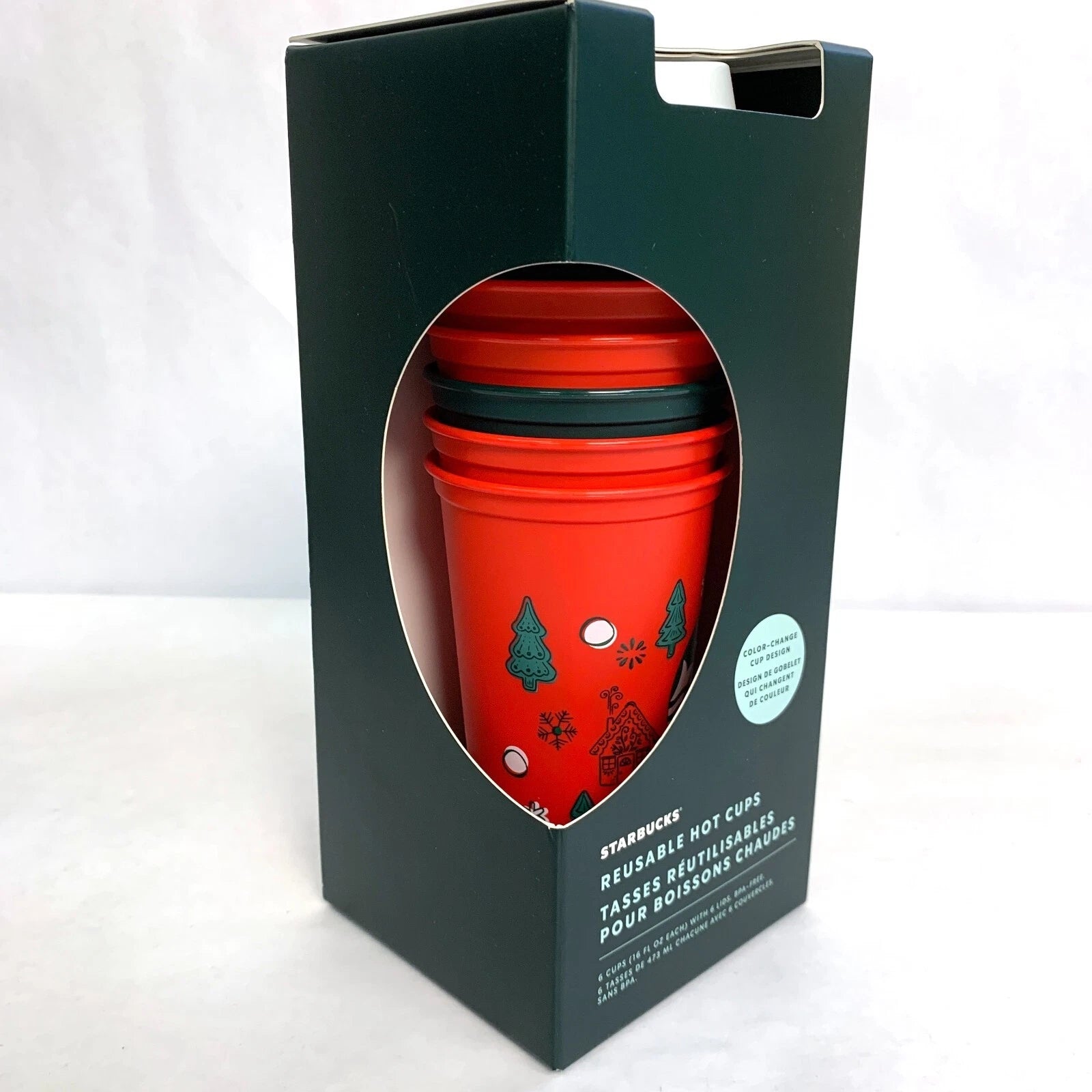 2022 Starbucks Set 6 Holiday Color Changing Reusable Hot Cups With Lids NEW 16oz | eBay