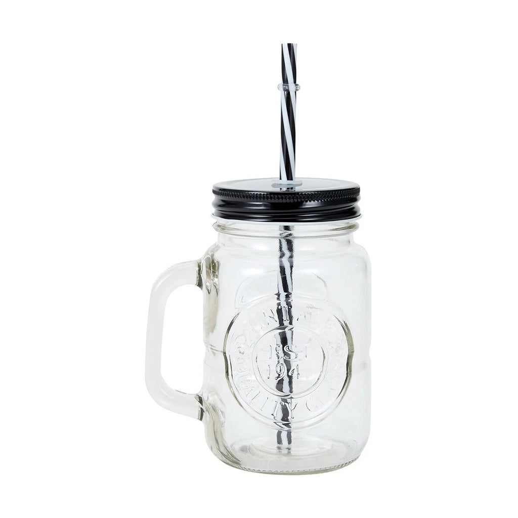 x 4 Pack 455ml Mason Jar Handle Straw Caddy Drinking Glass Jar Check Lid Hipster | eBay