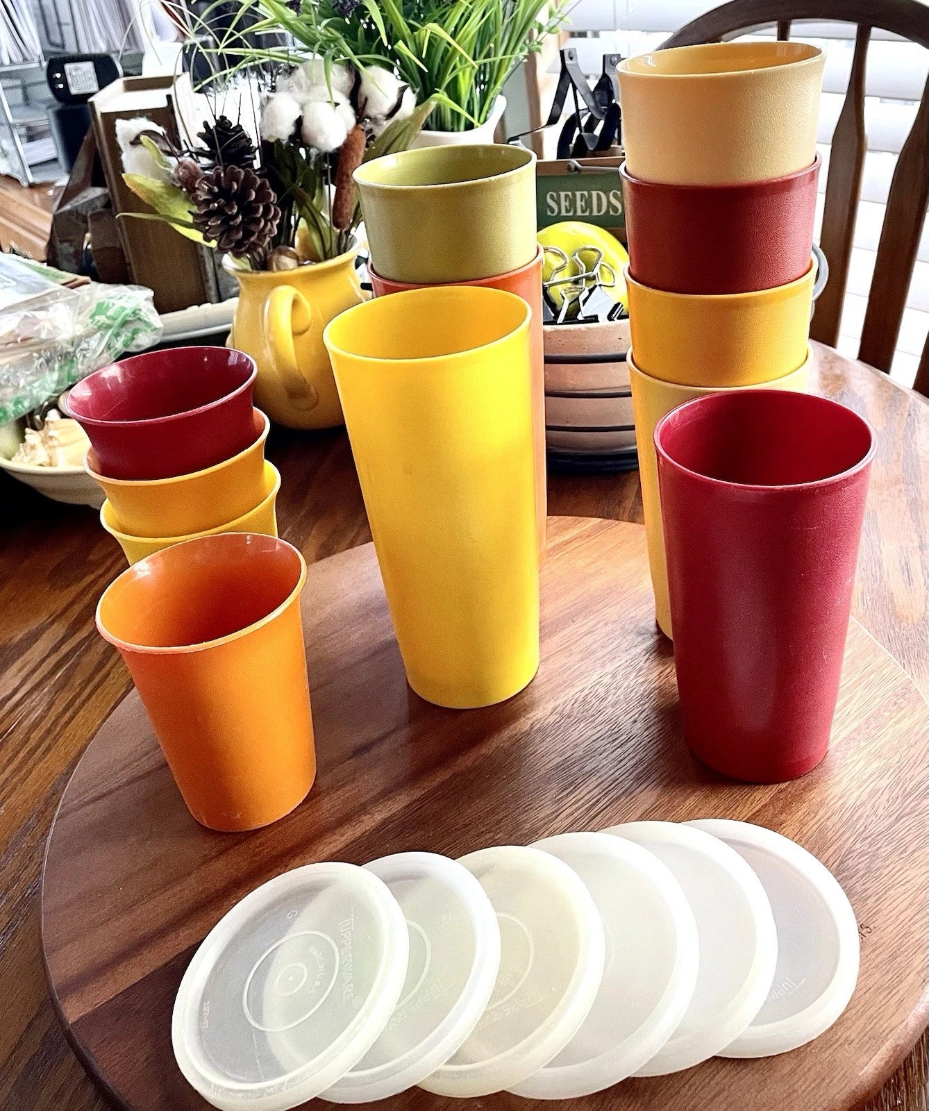 **VINTAGE** Tupperware Set of 12 Tumblers w/6 Lids - 18, 13, & 7 oz Fall Harvest | eBay
