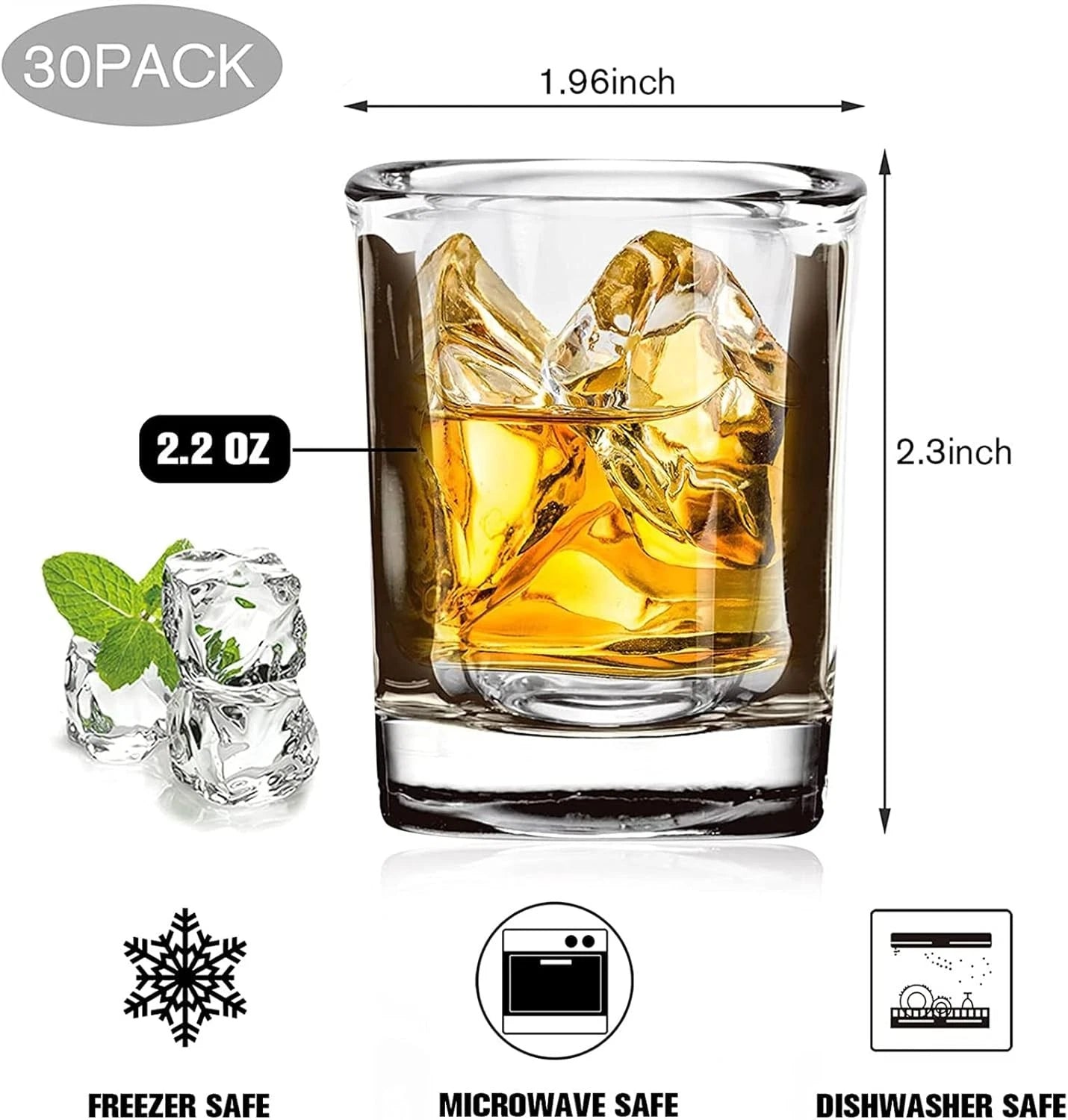 30 Pack Heavy Base Shot Glasses Bulk Vivimee 2.2 oz Square Shot Glasses Set C... | eBay